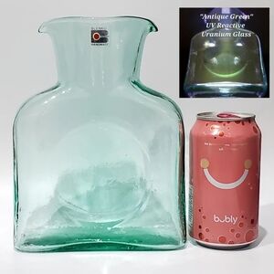 UV Reactive Vntg Blenko 384 "Antique Green" Pitcher Water Bottle Vase 1982-1999